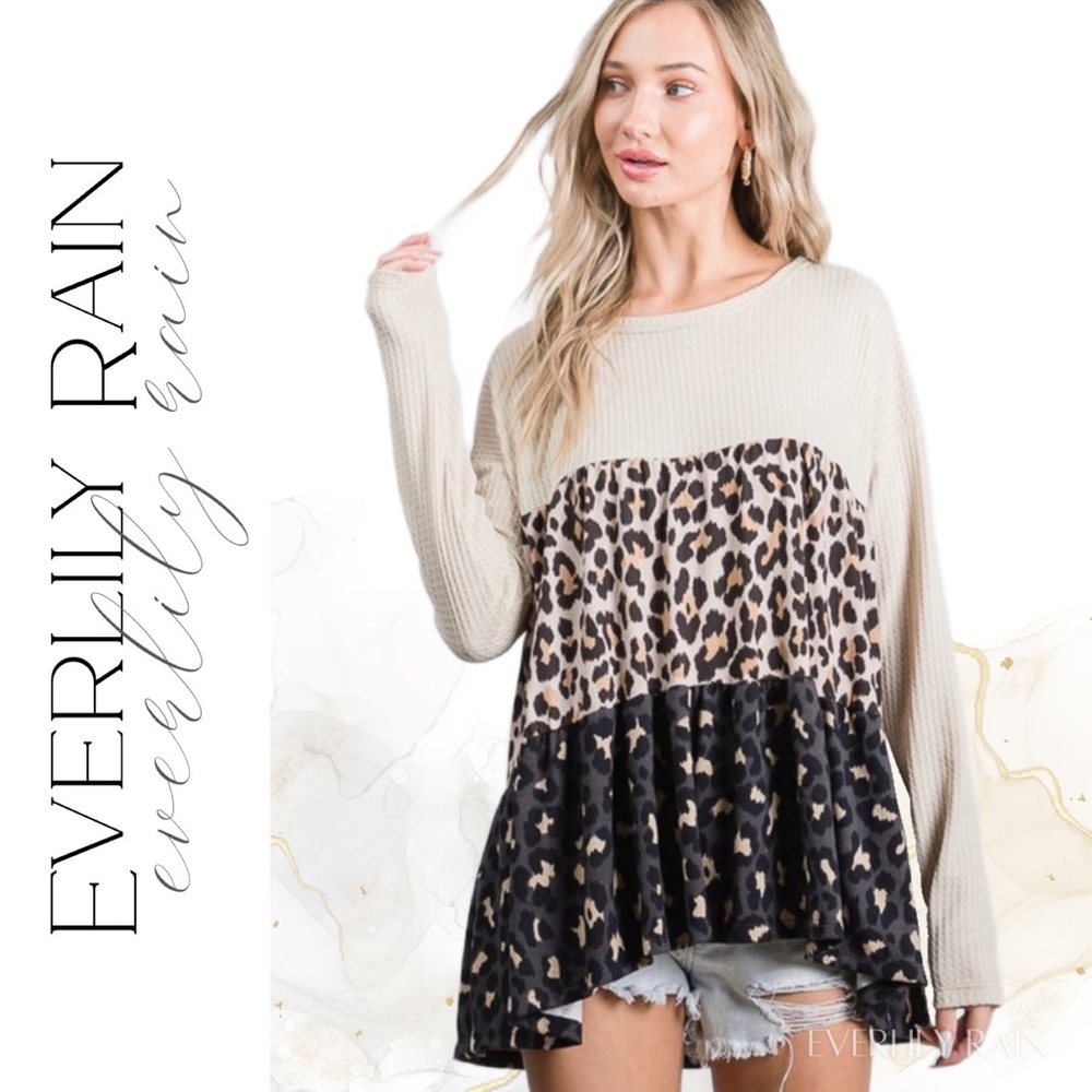 💞 Soft Waffle Knit Mixed Print Babydoll Top - Picture 10 of 15